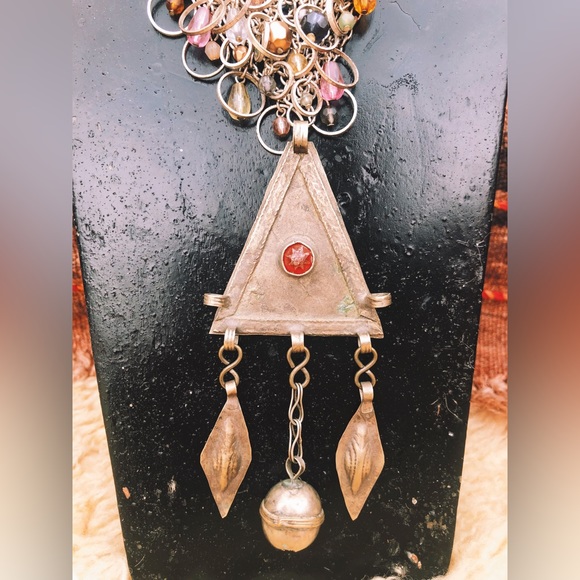 Turkmen Pendant on Beaded Chainmaille Necklace / Vintage Afghan Kuchi Boho - Picture 4 of 4